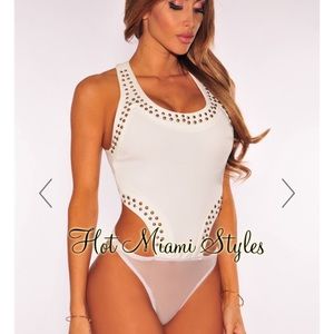 Hot Miami Styles Off White Studded Bodysuit